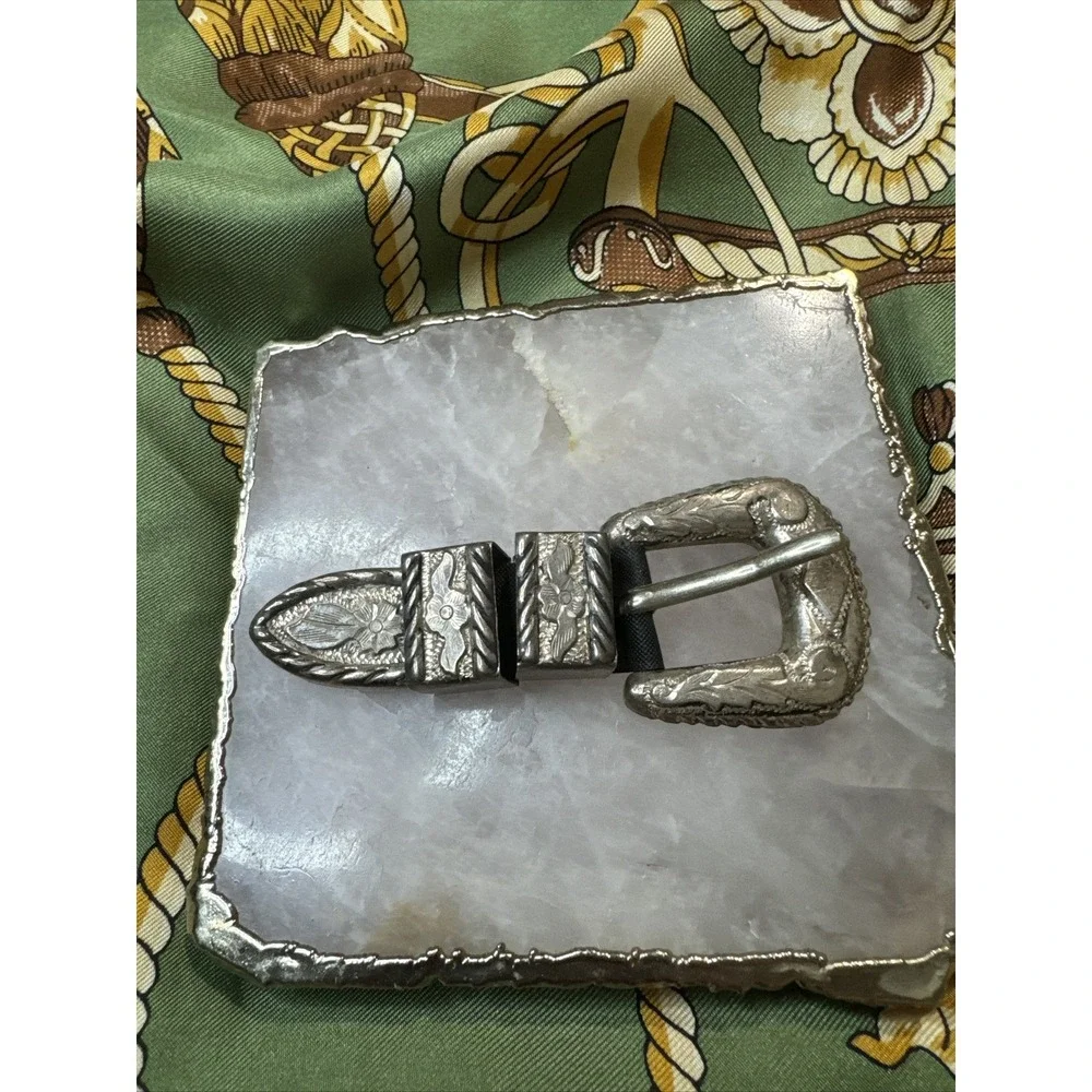 Sterling Silver Jalisco 925 Small Belt Buckle Conco Set Floral Unused Rare